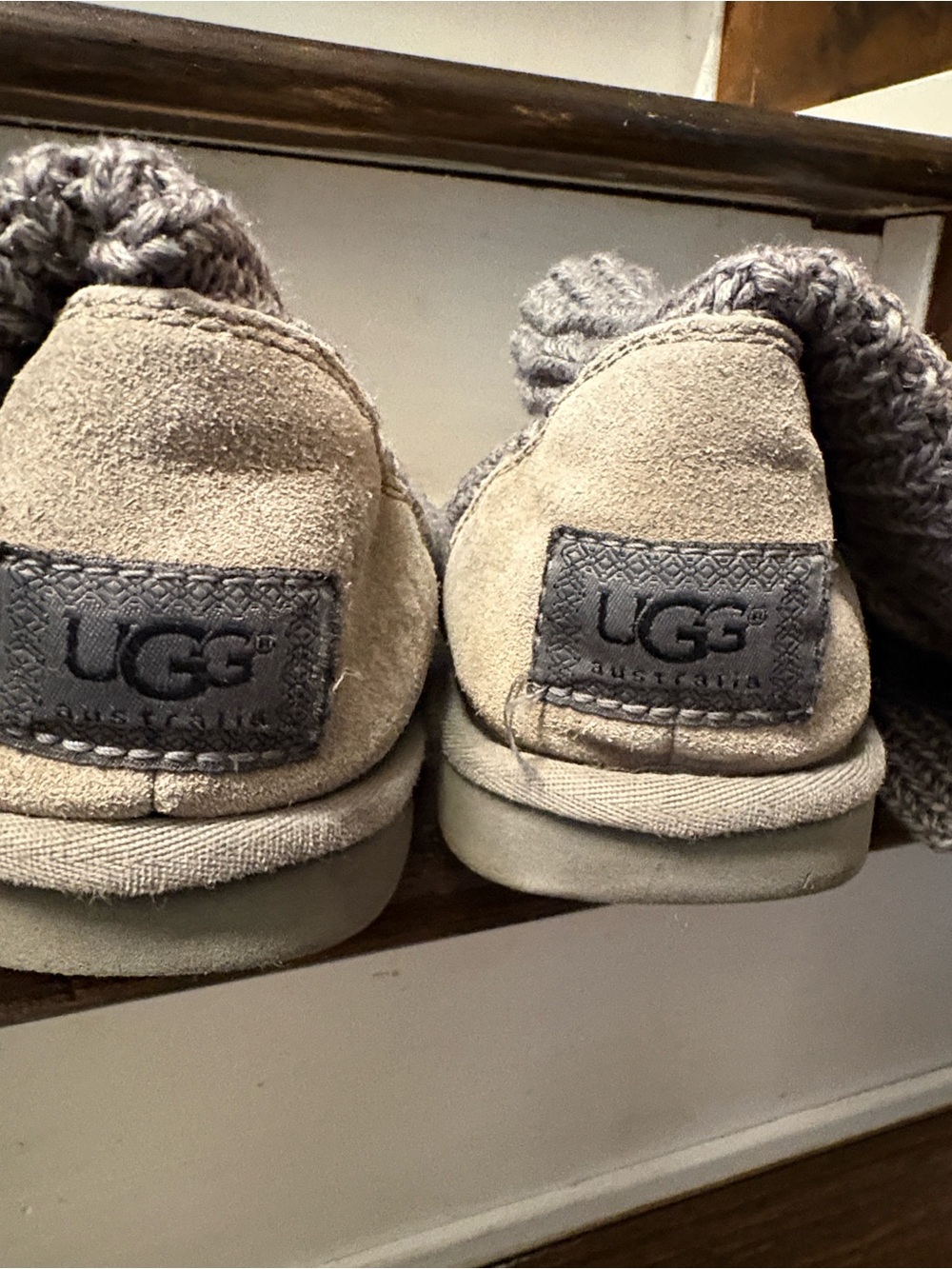 UGG Kids Tan Suede Slip-On Slippers with Knit Cuff